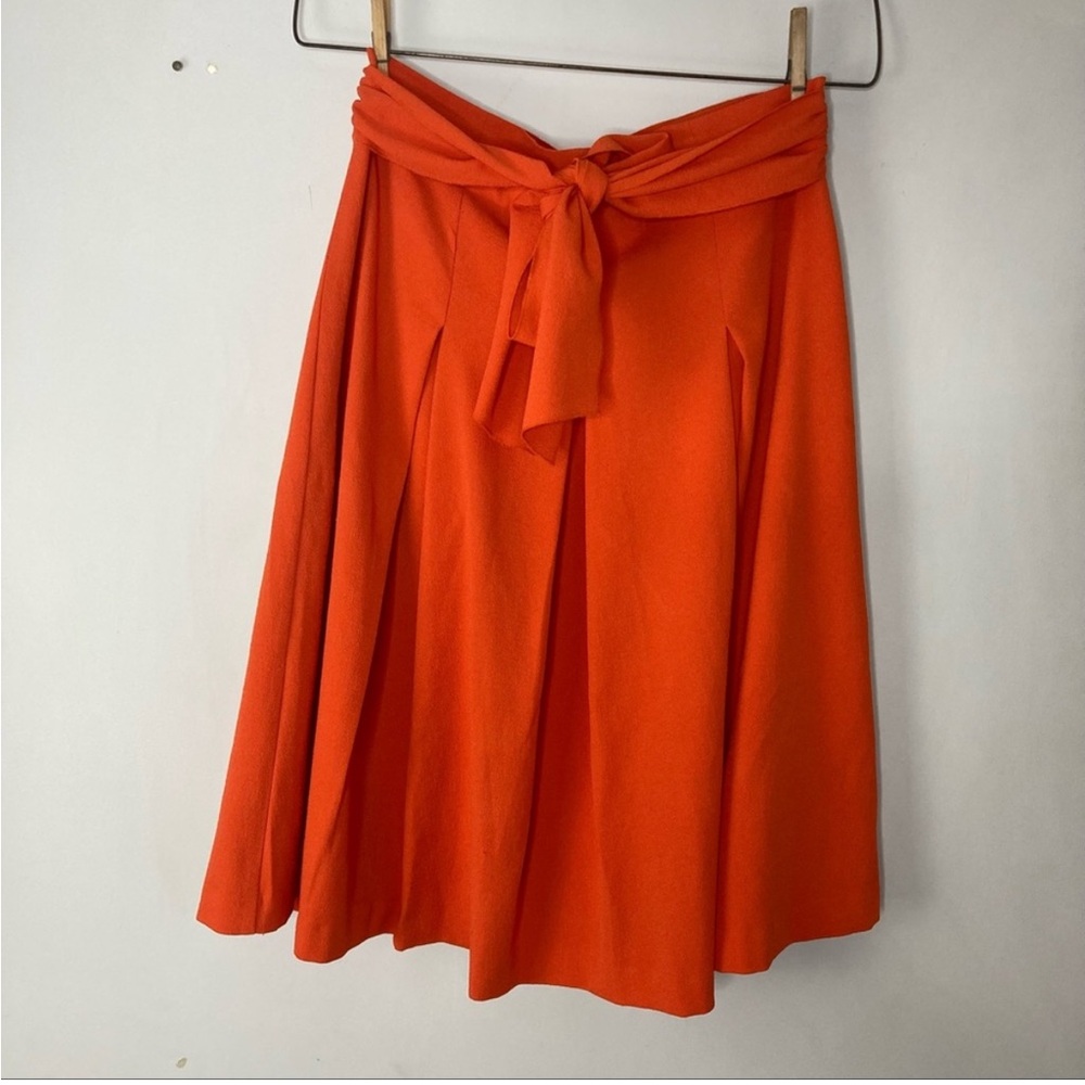 Ann Taylor Pleated Orange Midi Skirt Women's 12